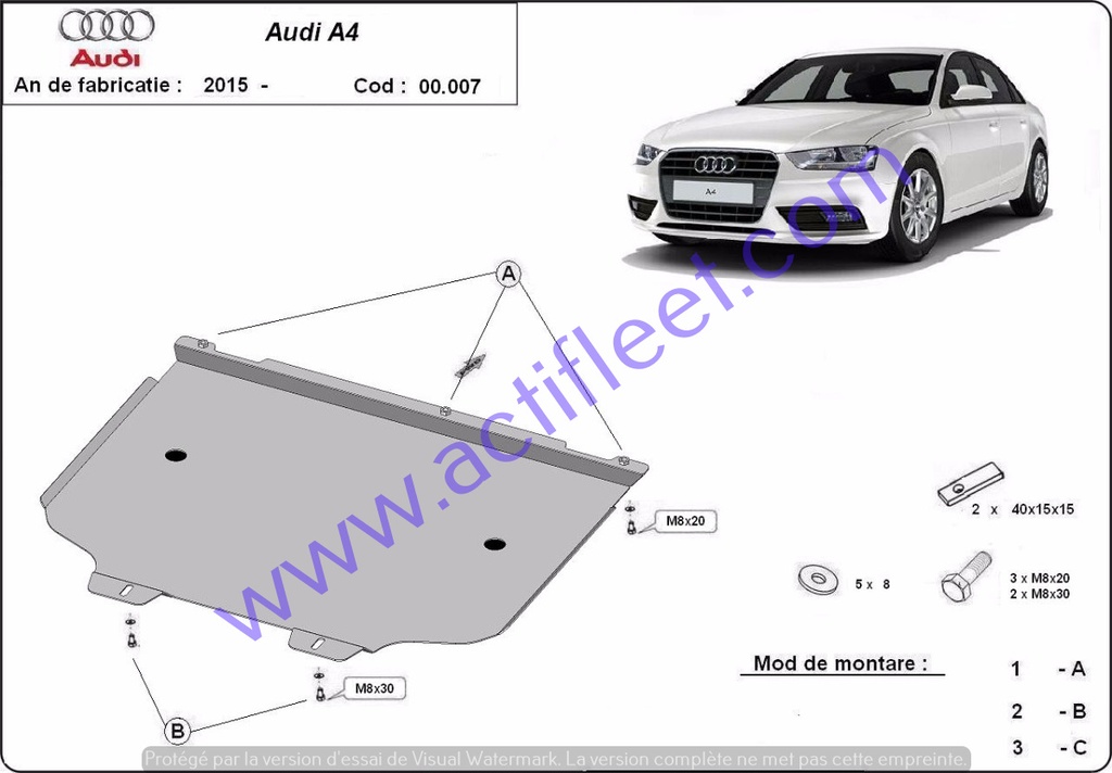 Protection de la boîte à vitesse Audi A4