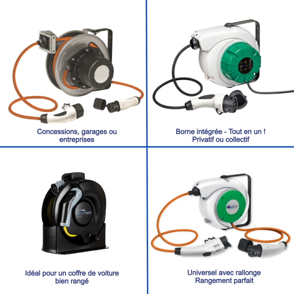 Enrouleur de câble de recharge pour véhicules électriques EV6RA - Recharge rapide - Câble T2 Triphasé 32A