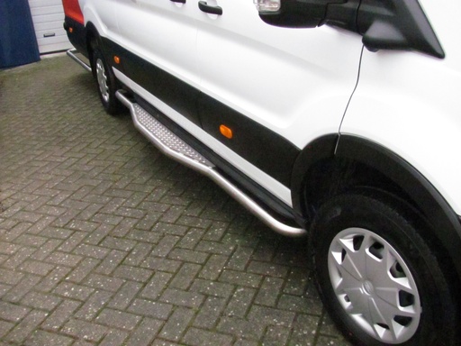 [ARI200540] Série ARIZONA | Tubes de protection longerons acier inox mat  avec marchepied porte coulissante intégré - E-Transit L3/L4